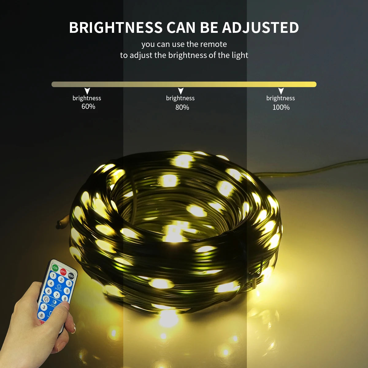 1200mAh Solar LED String 100M 800leds Dimmable 8 Modes Remote Control Outdoor Solar Fairy Lights Garland Garden Holiday Decor