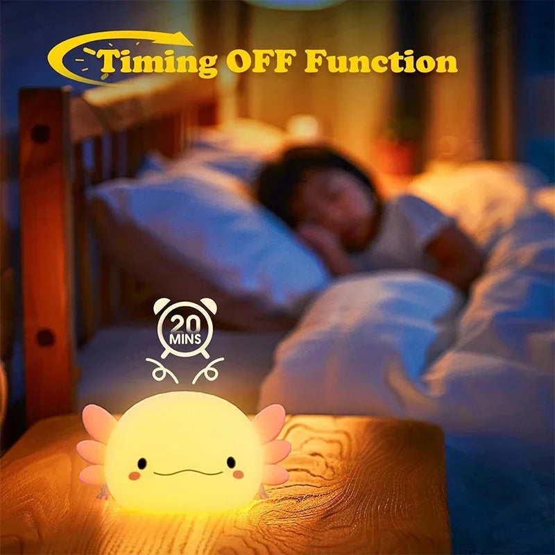 Cute Axolotl Night Light Silicone Nursery Sleeping Lamp Touch Control Nightlights USB Rechargeable Table Lamp for Baby Child