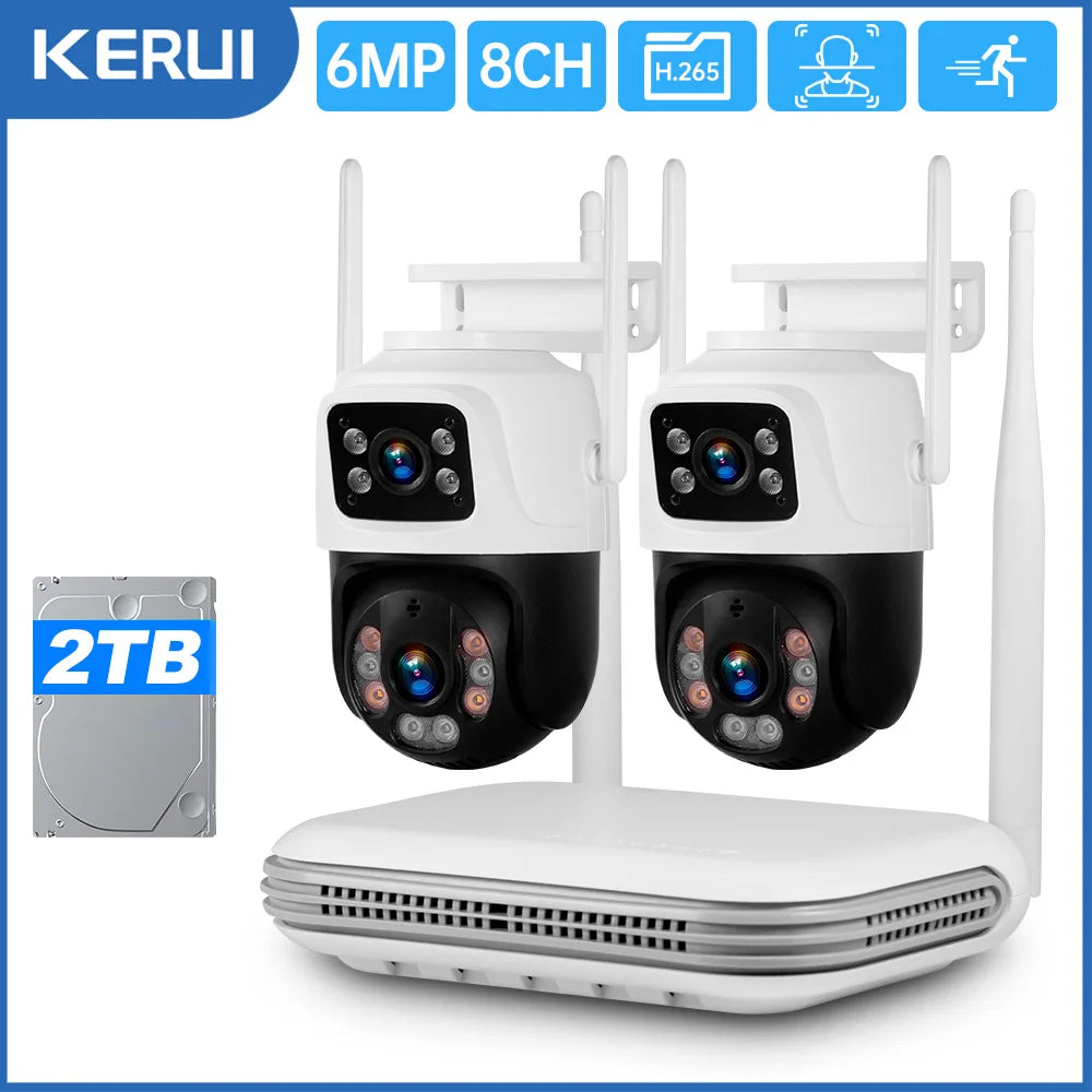 KERUI 6MP Full HD 8CH Wireless NVR Security WIFI IP Dual Lens System Kit Surveillance CCTV Audio Video Night Vision