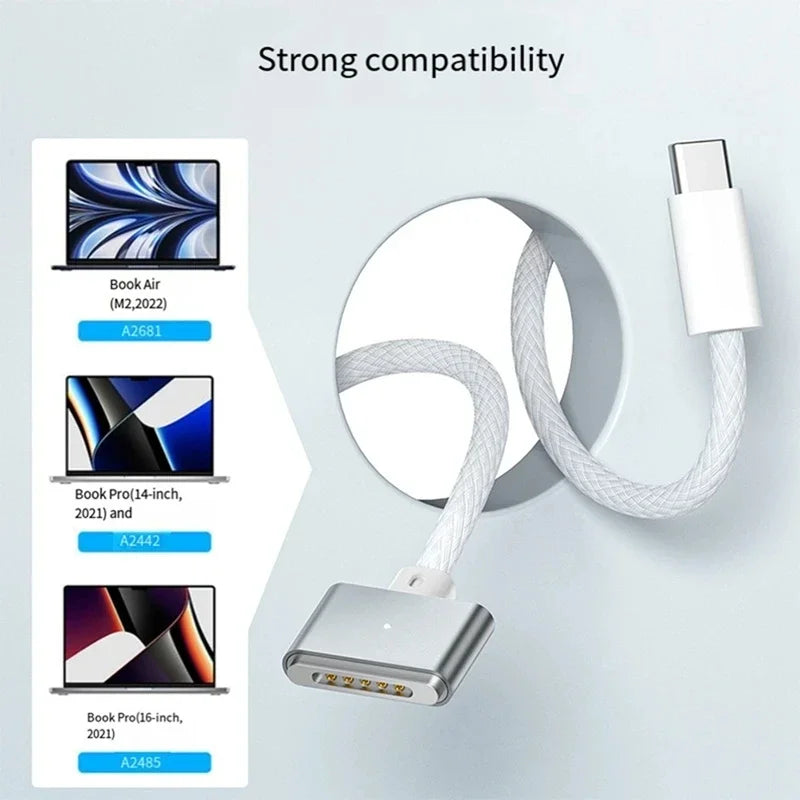 2M PD 3.1 Type C Fast Charge Magnetic Cable USB Type C to MagSafe3 140W For Macbook Pro 14 16 Air M2 Mac MagSafe 3 Charger Wire