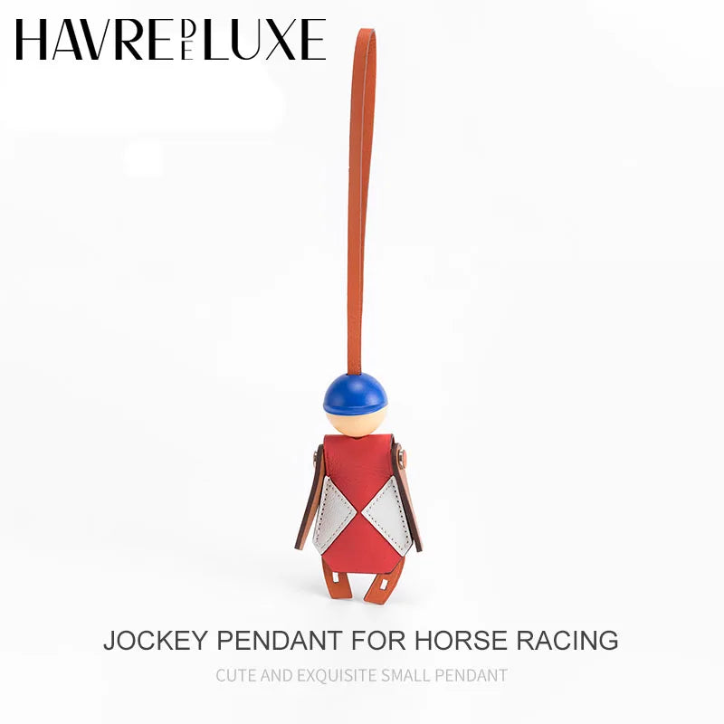 Horse Racing Jockey Bag Charm For Hermes Bag Genuine Leather Knight Car Keychain Ornament Women DIY Bag Accessories