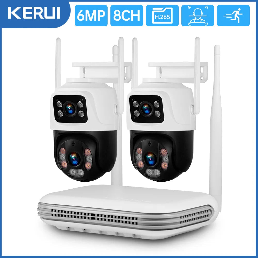 KERUI 6MP Full HD 8CH Wireless NVR Security WIFI IP Dual Lens System Kit Surveillance CCTV Audio Video Night Vision