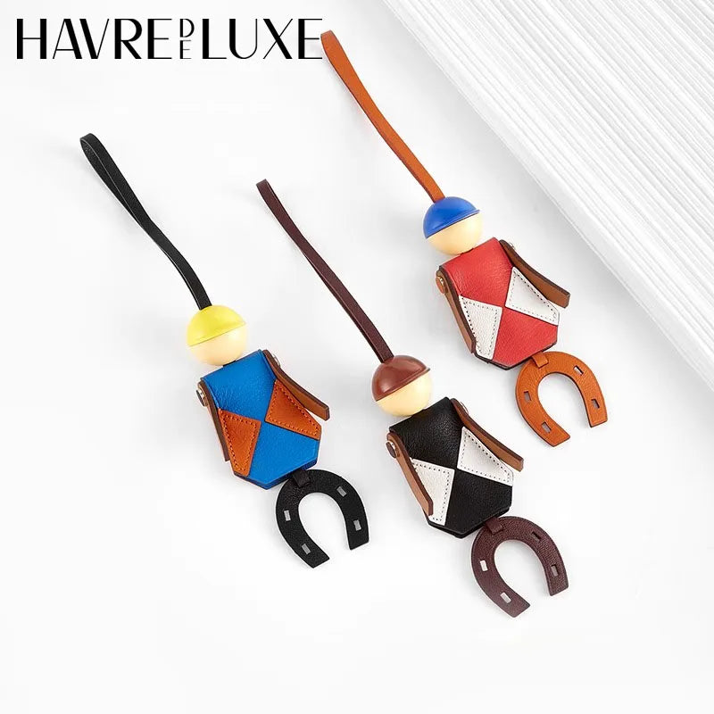 Horse Racing Jockey Bag Charm For Hermes Bag Genuine Leather Knight Car Keychain Ornament Women DIY Bag Accessories