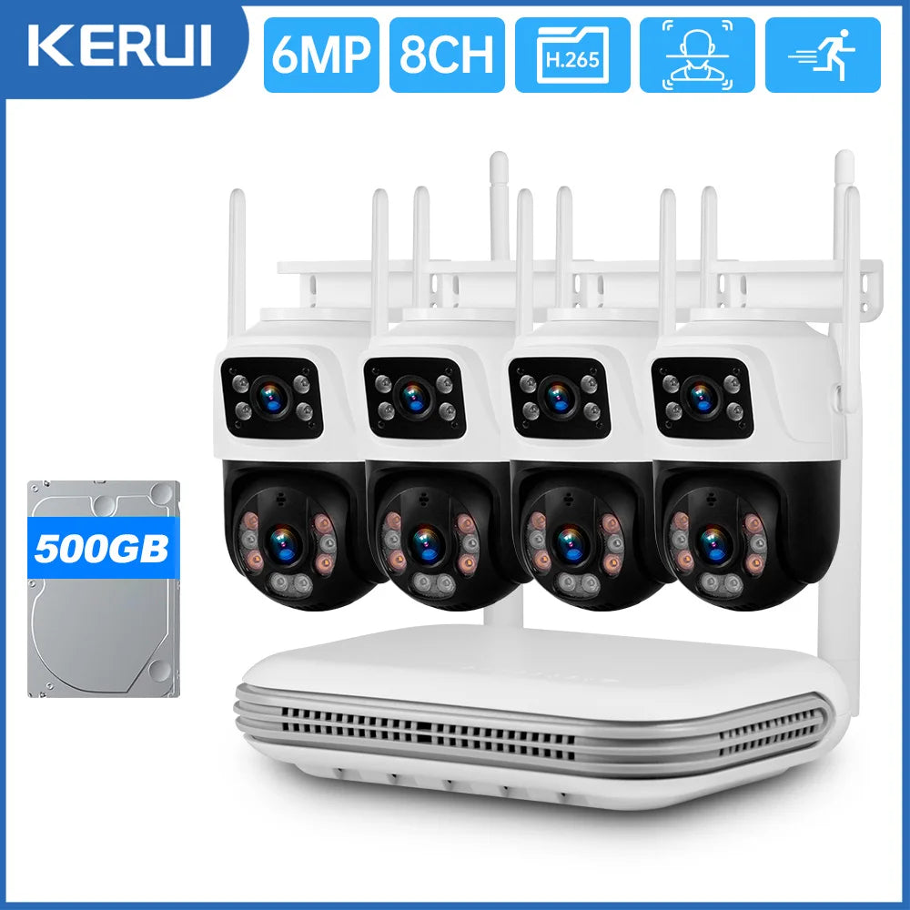 KERUI 6MP Full HD 8CH Wireless NVR Security WIFI IP Dual Lens System Kit Surveillance CCTV Audio Video Night Vision