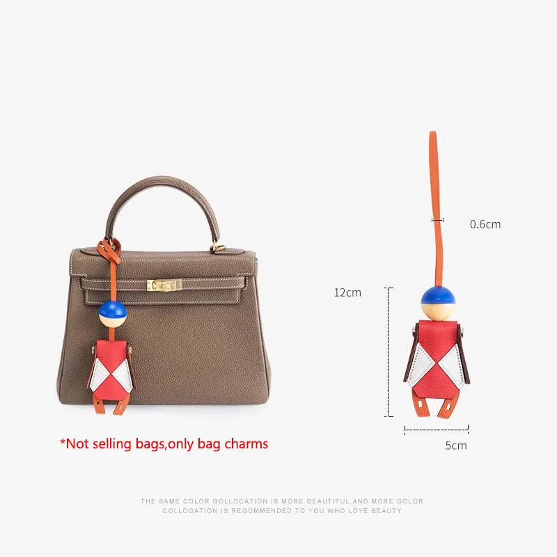 Horse Racing Jockey Bag Charm For Hermes Bag Genuine Leather Knight Car Keychain Ornament Women DIY Bag Accessories