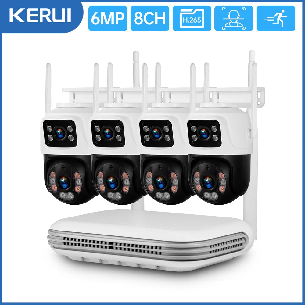 KERUI 6MP Full HD 8CH Wireless NVR Security WIFI IP Dual Lens System Kit Surveillance CCTV Audio Video Night Vision