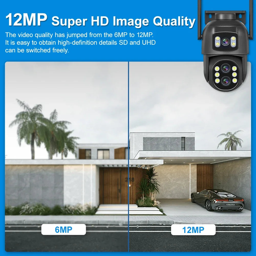 6MP WiFi Camera 12MP 10x Zoom Outdoor Night Vision CCTV Dual-screen WIFI Camera AI Automatically Security Protection Monitoring