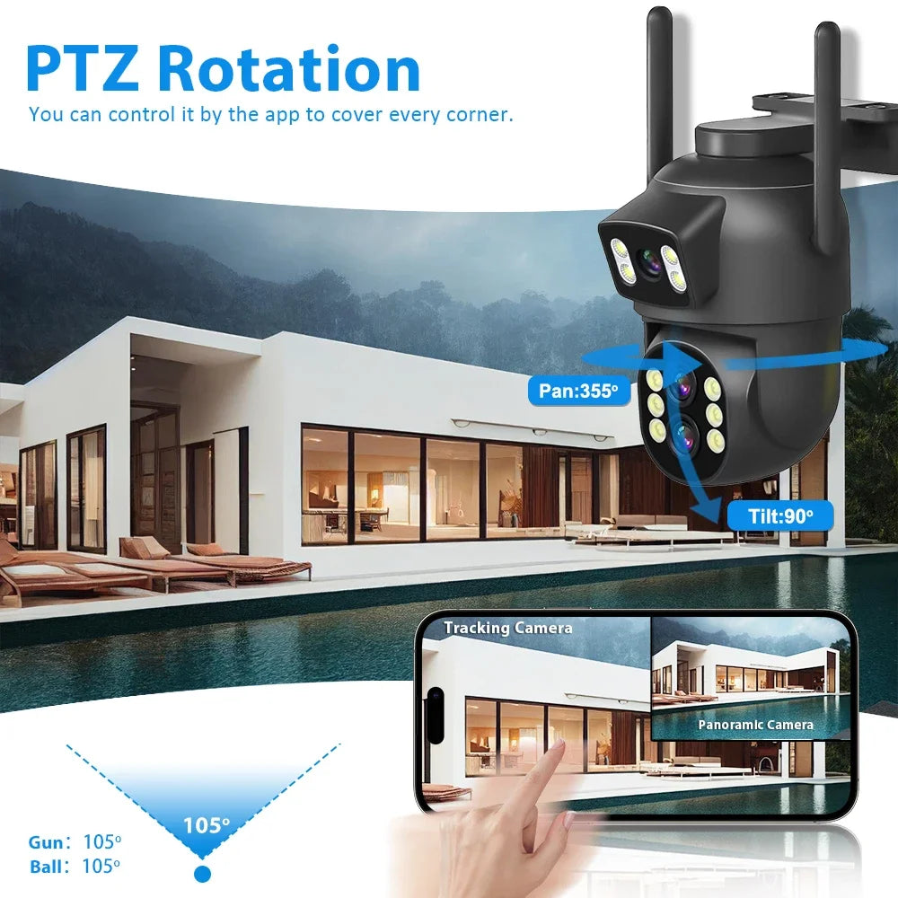 6MP WiFi Camera 12MP 10x Zoom Outdoor Night Vision CCTV Dual-screen WIFI Camera AI Automatically Security Protection Monitoring